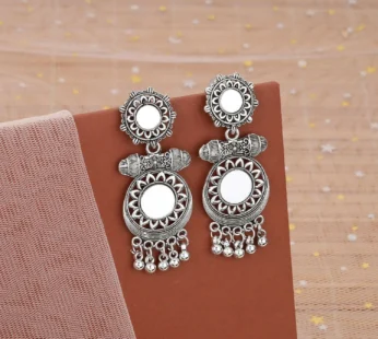 Oxidised Mirror Work Drop Jhumka Earings