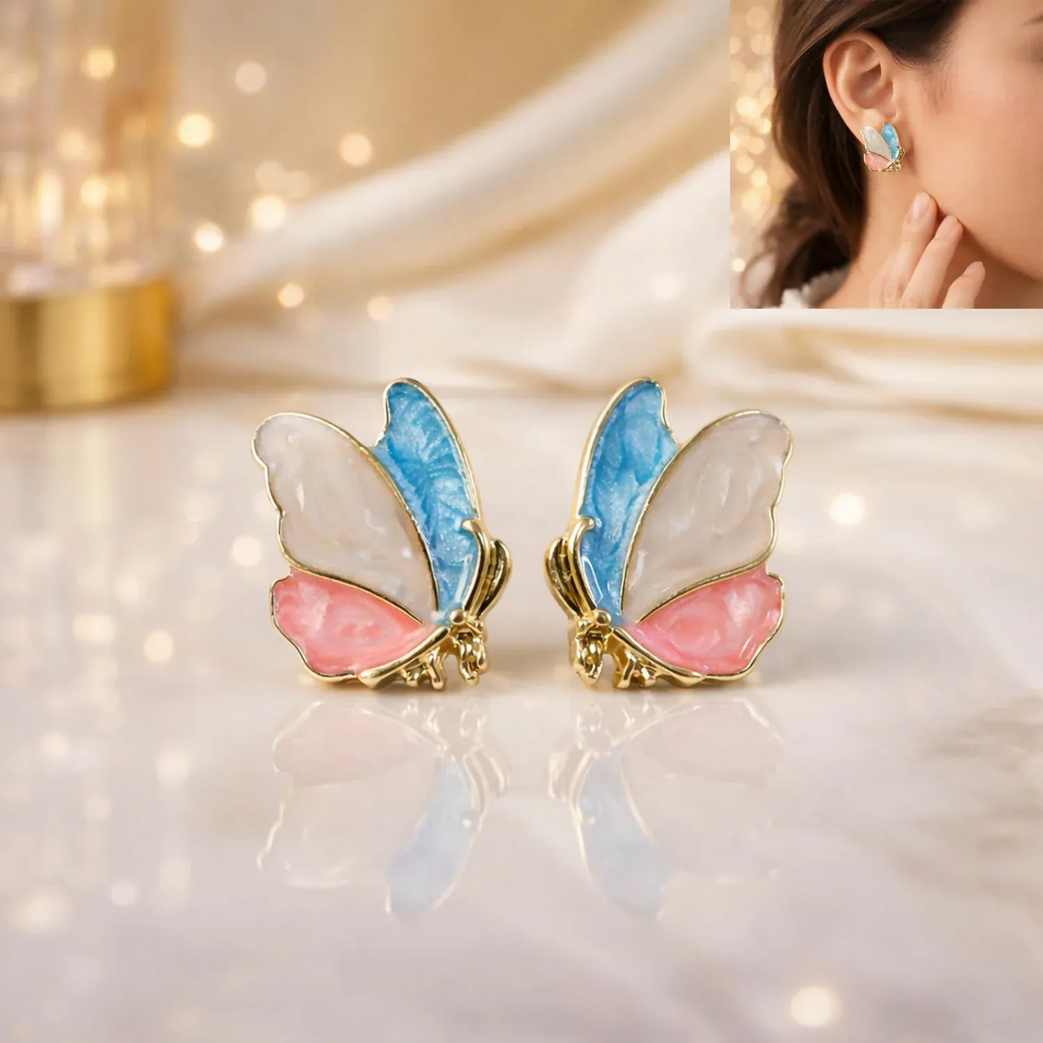 Elegant Butterfly Enamel Stud Earrings for Women and Girls - Detailed Feature View 1
