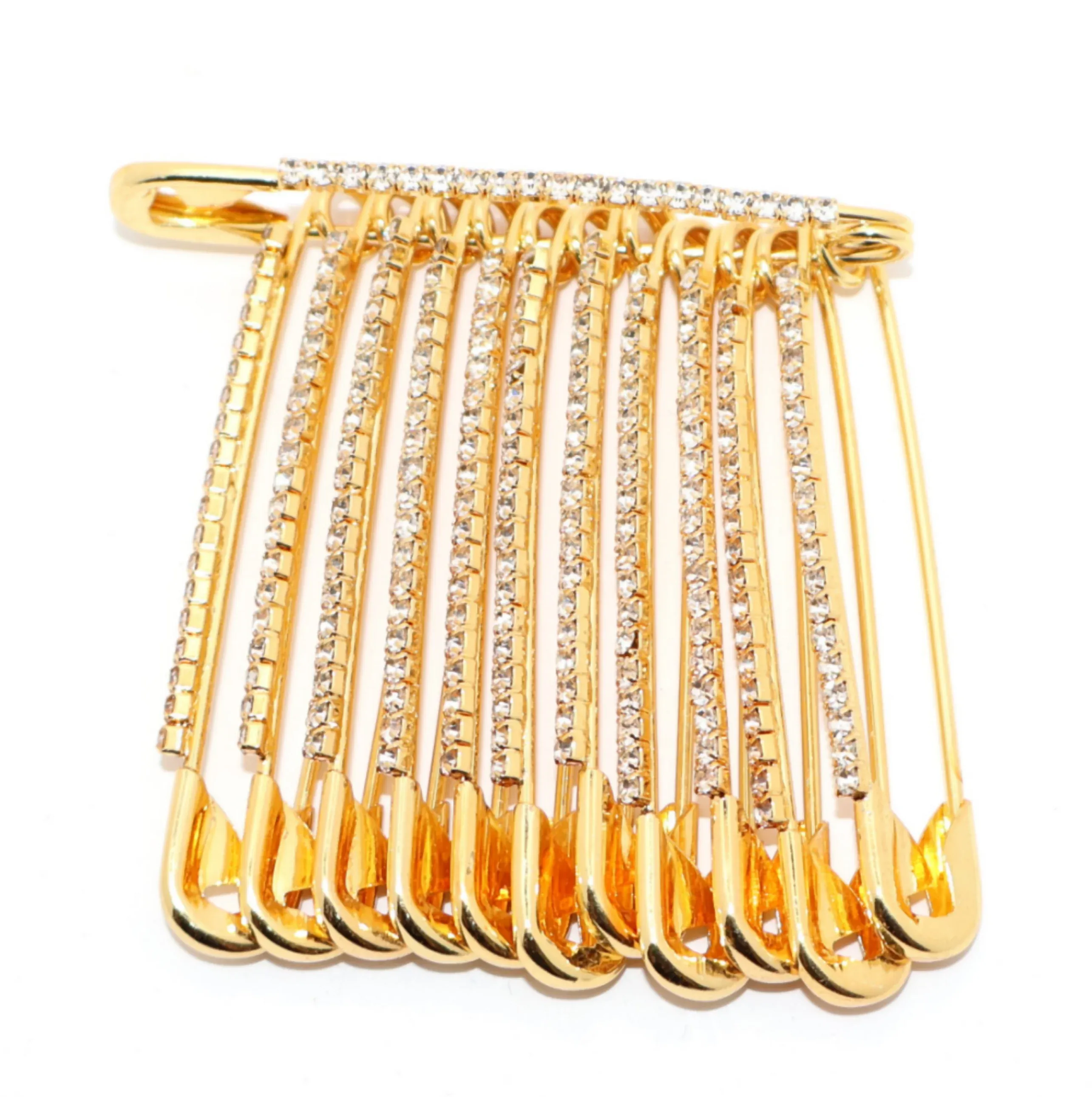 Premium Gold Crystal Dangle Saree Pin Brooch with Rhinestone Cascade - Buy Online at Alikart