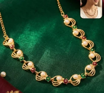 Gold-Plated Pearl Floral Necklace and Earrings Jewellery Set