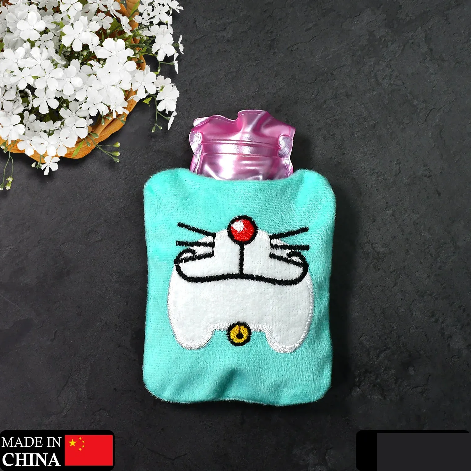 Doremon Hot Water Bag – Pain Relief with Soft Cover | Velvet Wellness - Detailed Feature View 1