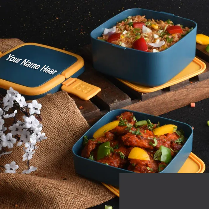 Premium Custom Lunch Box – Personalized Blue Double-Layer | CustomSpot - Buy Online at Alikart