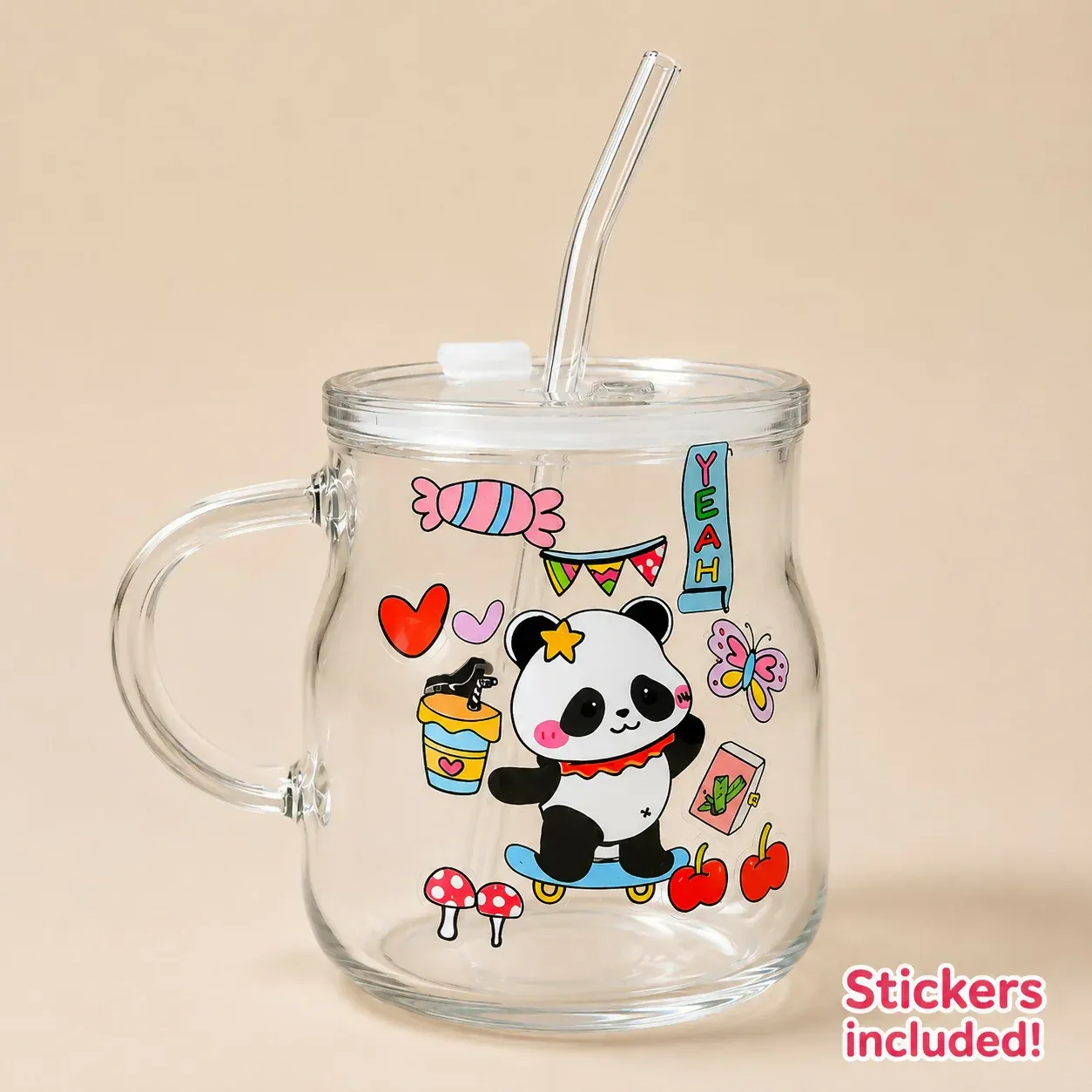 Glass Mug with Lid & Straw – Perfect for Hot & Cold Beverages - Detailed Feature View 2