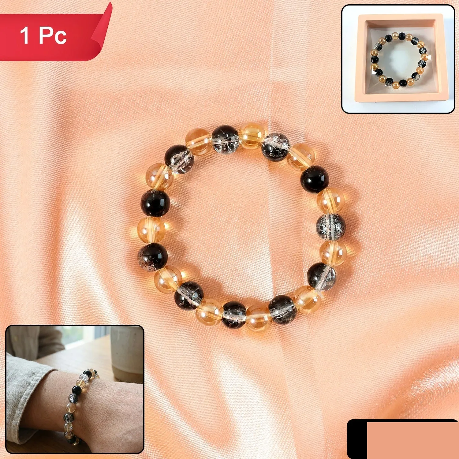 Premium Dual-Tone Crystal Beaded Stretch Bracelet – Elegant & Comfortable - Buy Online at Alikart
