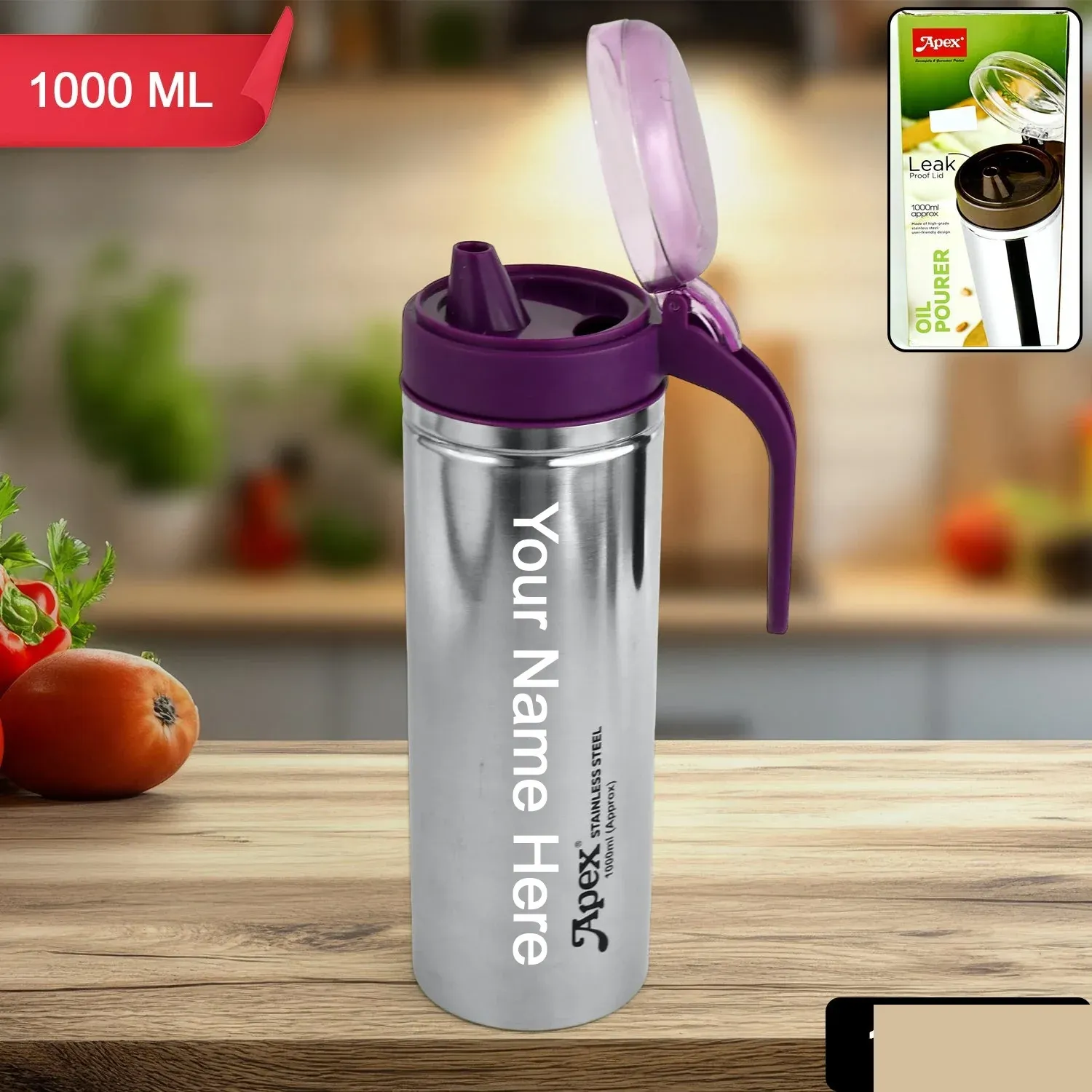 Apex 1000ml Stainless Steel Oil Pourer with Anti-Drip Spout - Detailed Feature View 1