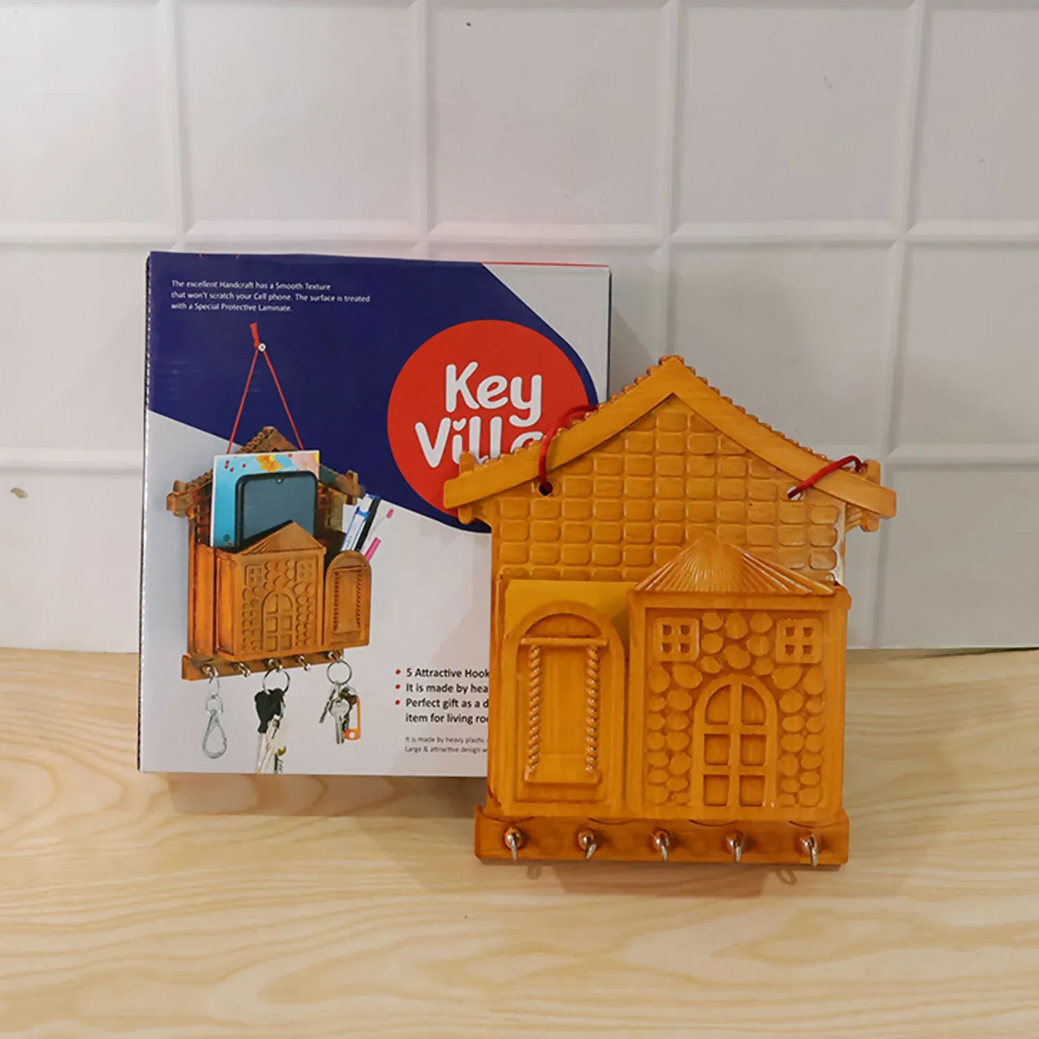 Key Holder with Key Villa – Rustic Wooden Organizer with Hooks - Detailed Feature View 6
