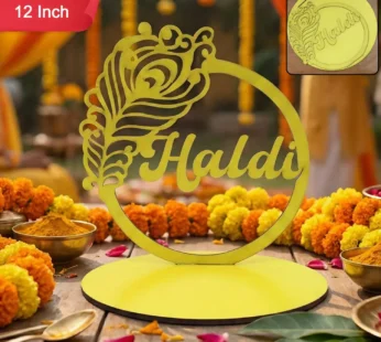 Haldi Ceremony Tabletop Sign with Peacock Motif | Elegant Wedding Decor Accent