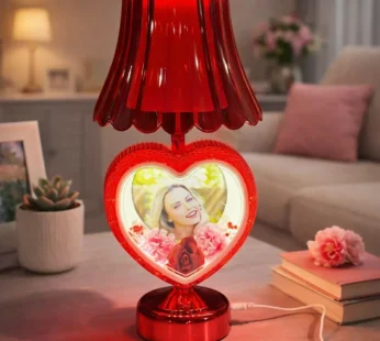 Red Heart-Shaped Photo Table Lamp with Shade for Bedroom & Gift