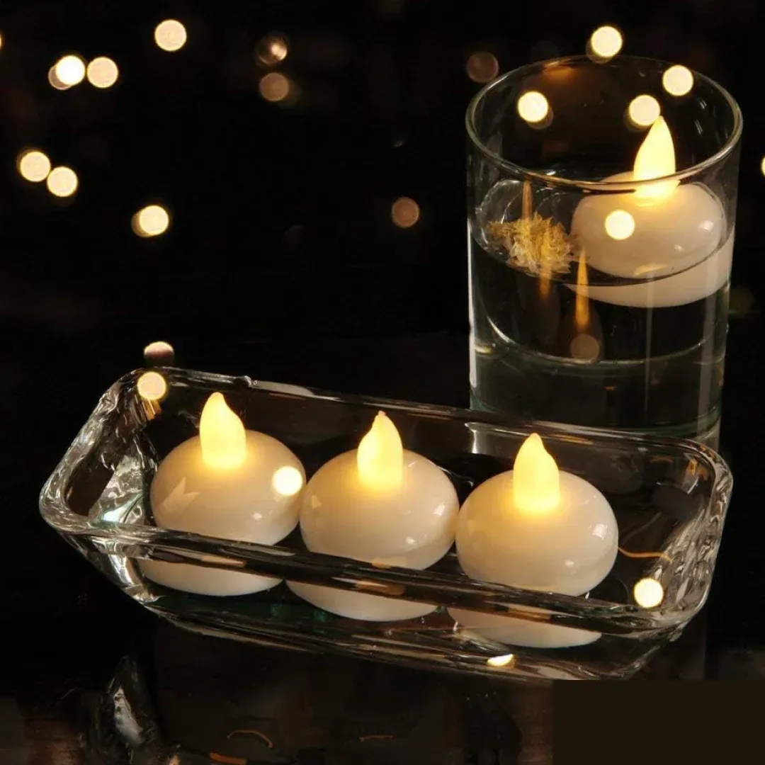 Premium Set of 12 Flameless Floating Candles Battery Operated Tea Lights Tealight Candle - Buy Online at Alikart