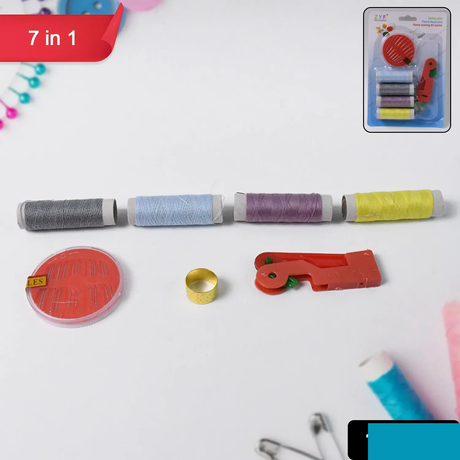 7 in 1 Multipurpose Tailoring Sewing Kit with Thread & Needles - Detailed Feature View 1