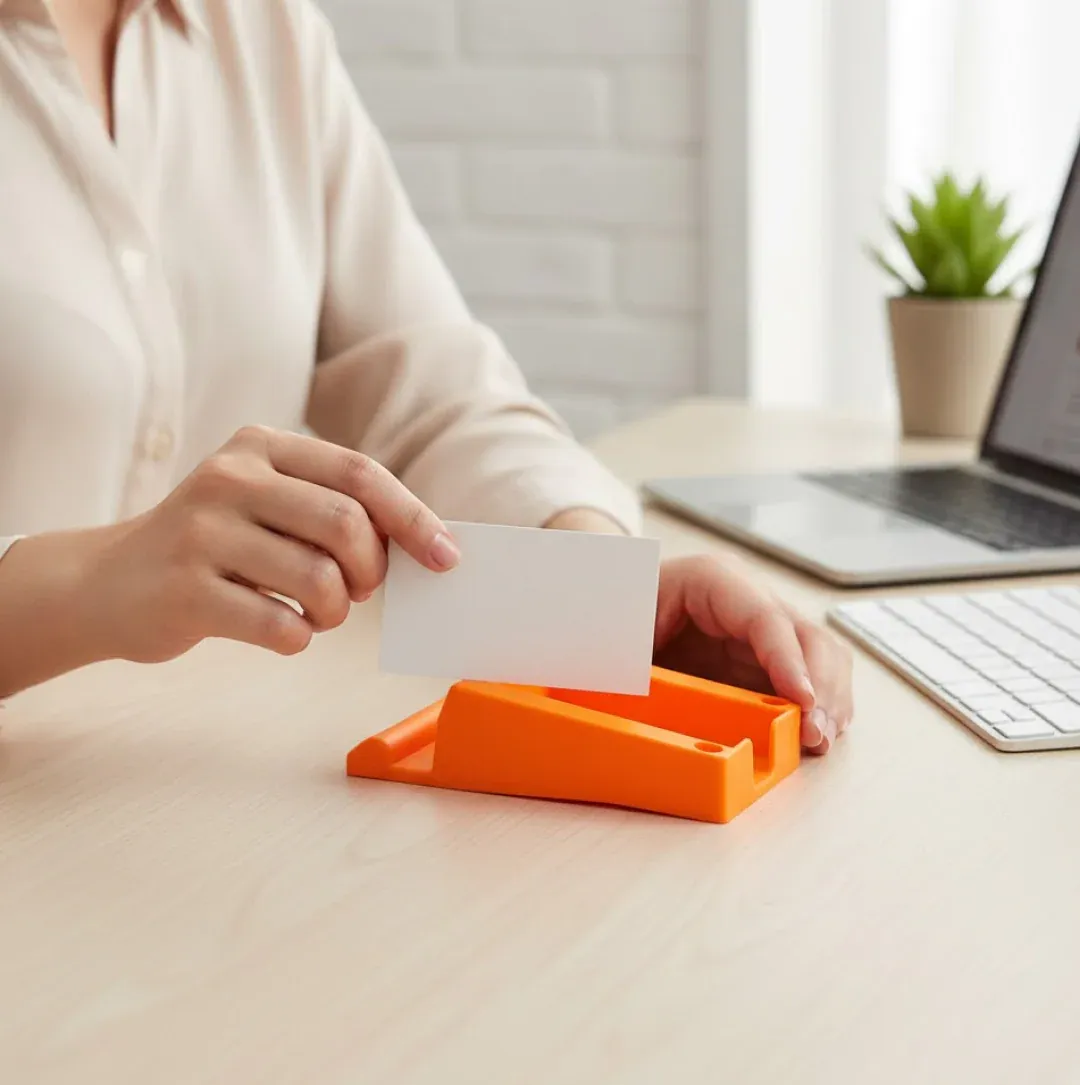 Plastic Business Card & Mobile Holder Stand - Multi-Function Desk Organizer - Detailed Feature View 2