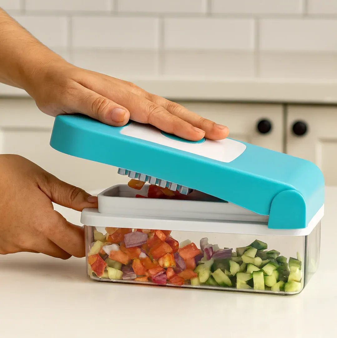 Ganesh 7-in-1 Blue Plastic Vegetable Dicer with Stainless Steel Blades - Detailed Feature View 3