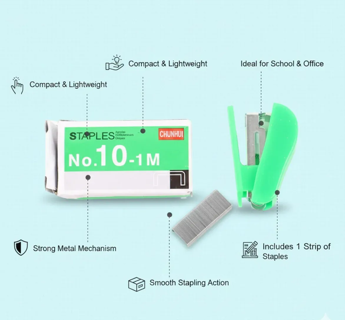 Mini Stapler with 1 Strip of Staples (1 Set) - Detailed Feature View 3
