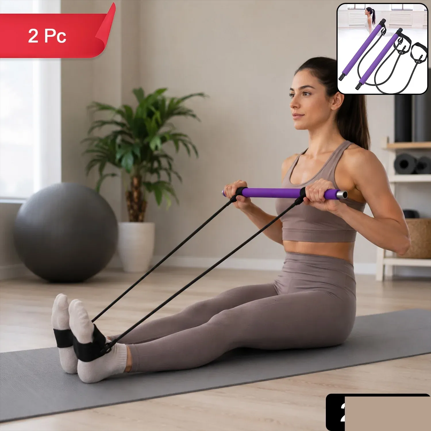 Pilates Bar with Resistance Bands – Full-Body Home Workout Kit - Detailed Feature View 1