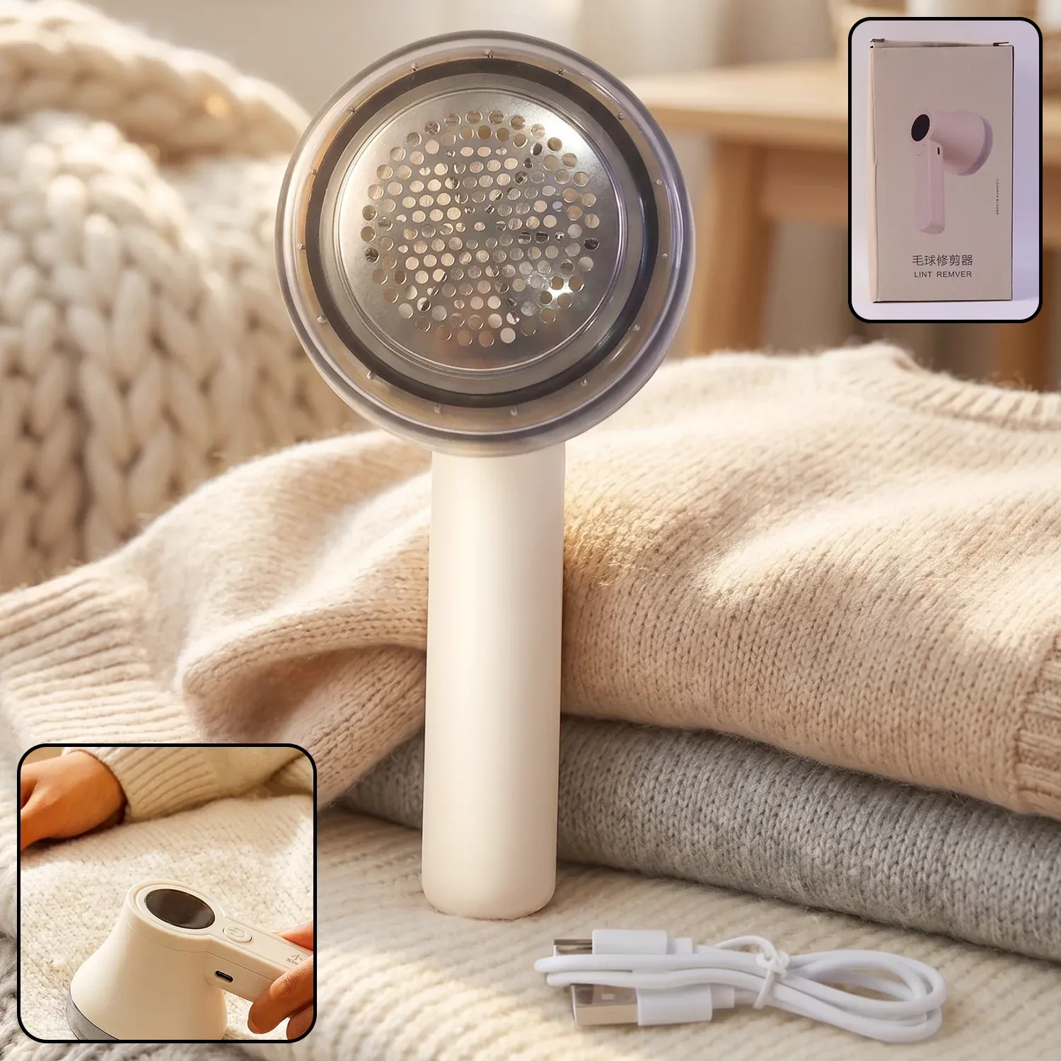 Rechargeable Electric Fabric Shaver for Clothes & Upholstery - Detailed Feature View 2