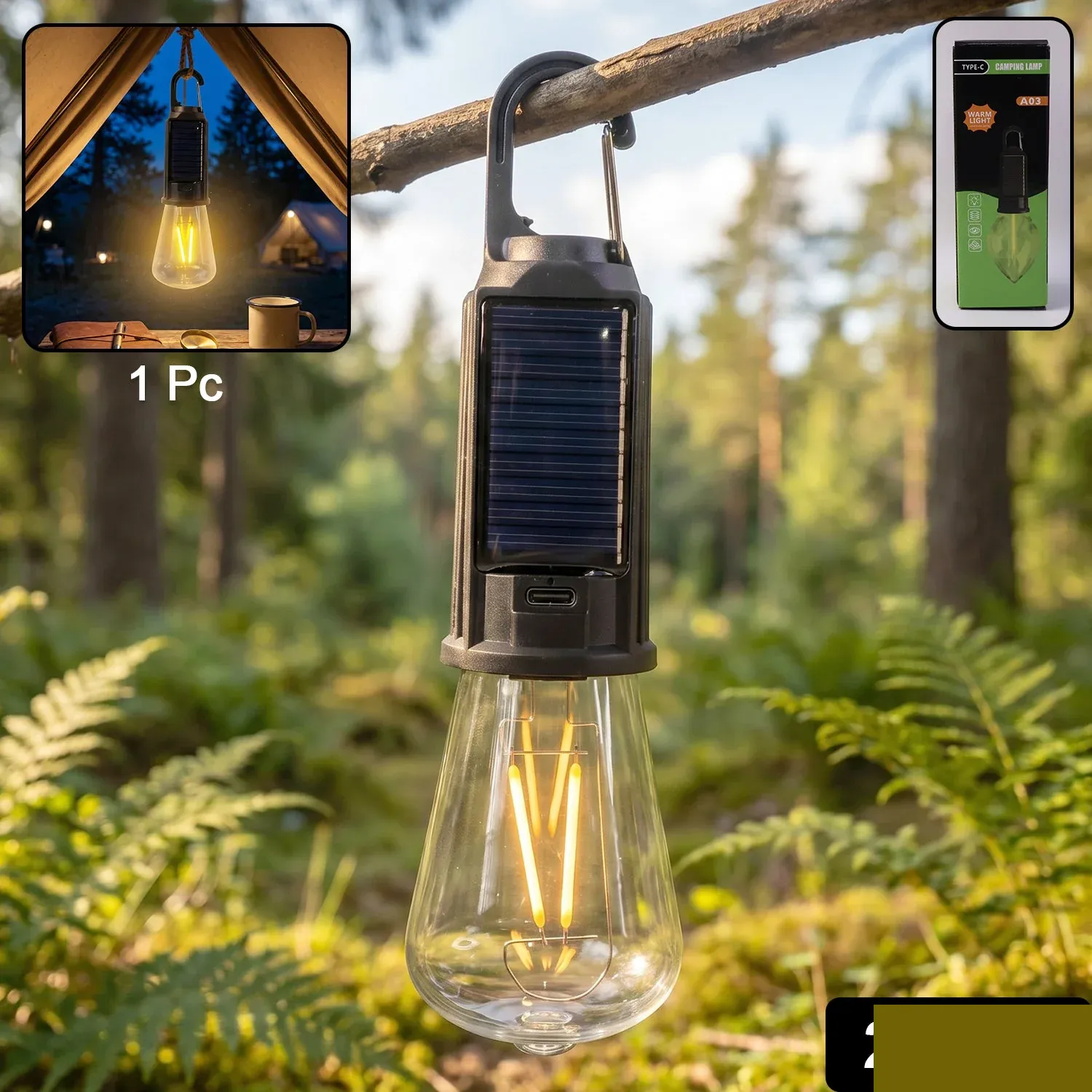 Solar Rechargeable Camping Lamp – Eco-Friendly & Portable Lighting - Detailed Feature View 1