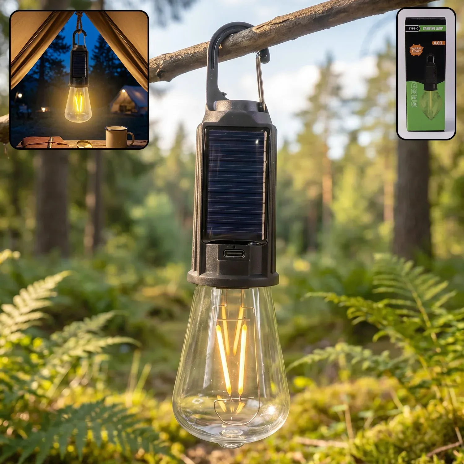 Solar Rechargeable Camping Lamp – Eco-Friendly & Portable Lighting - Detailed Feature View 2