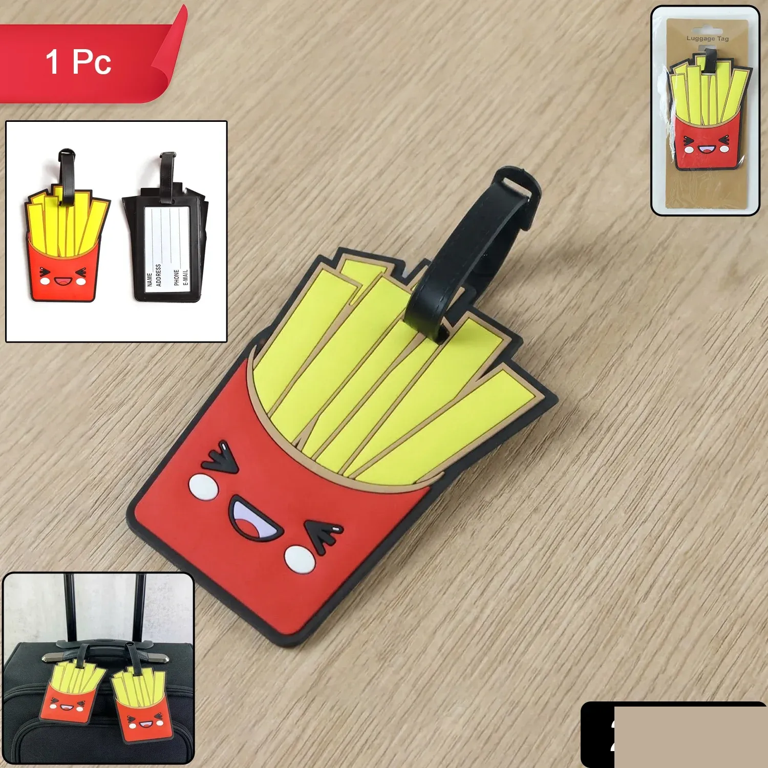 Cute French Fries Travel Luggage Bag Tag for Easy ID - Detailed Feature View 1