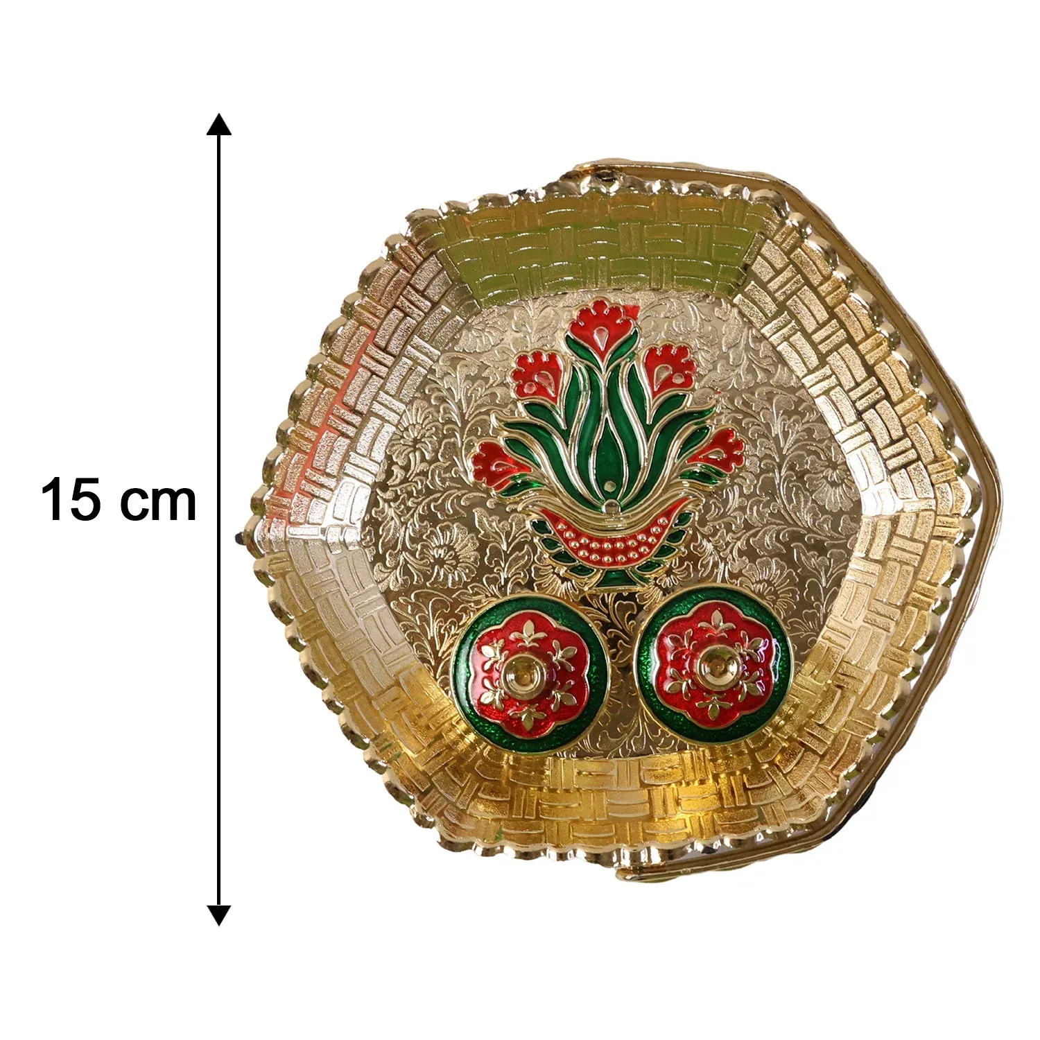 Kumkum Kankavati Basket with Handle Golden Haldi Roli Chawal Pooja Set (1 Pc) - Detailed Feature View 5