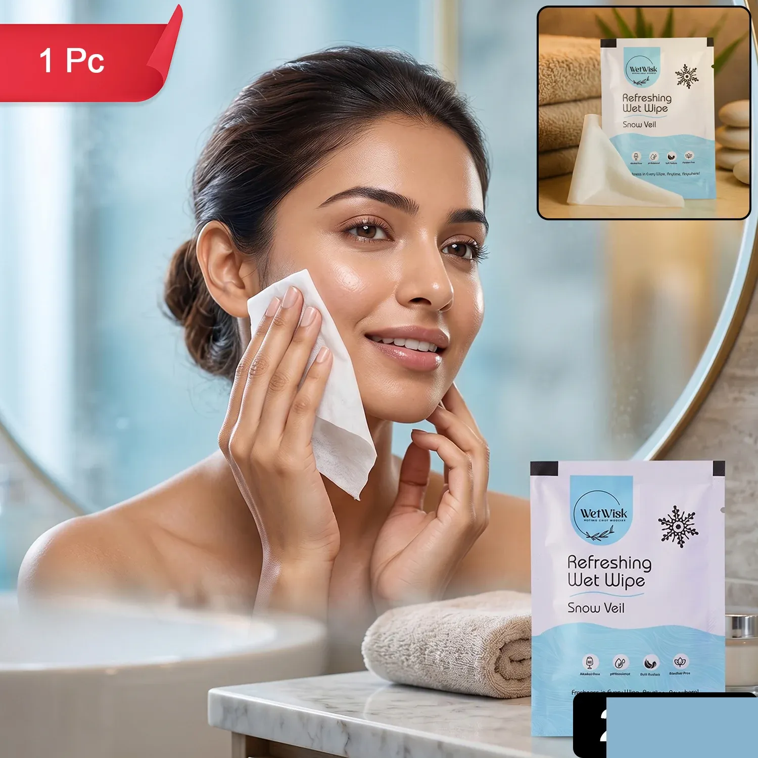 Snow Veil Refreshing Wet Wipes for Face, Body & Hands (1 Pc) - Detailed Feature View 1