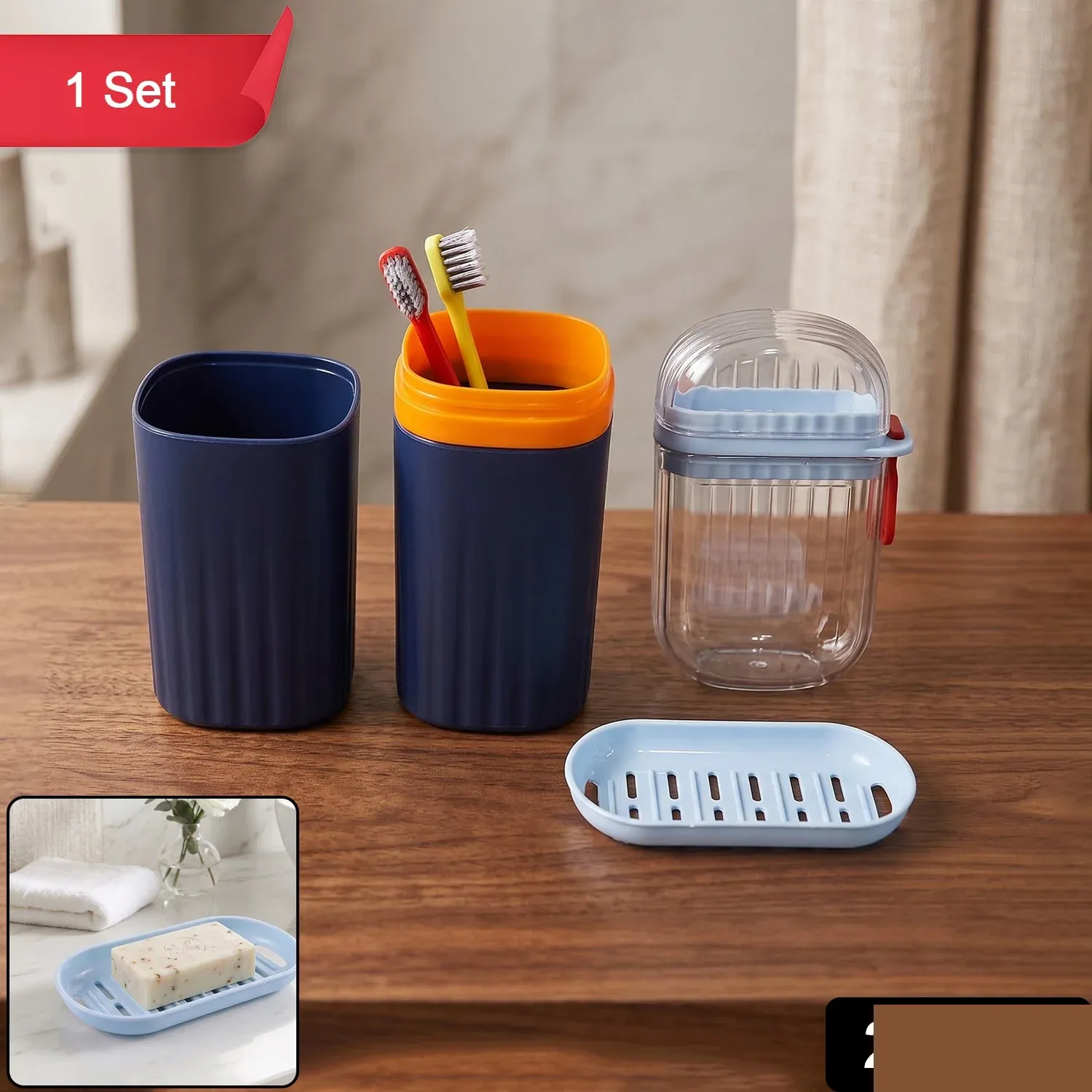 Bathroom Accessories Combo Set – Stylish & Travel-Friendly Organisation - Detailed Feature View 1