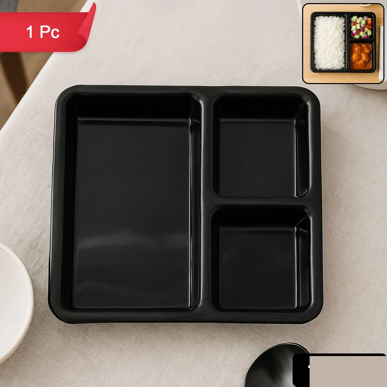 Premium Plastic 3-Compartment Meal Serving Tray – Durable & Easy-Clean - Buy Online at Alikart