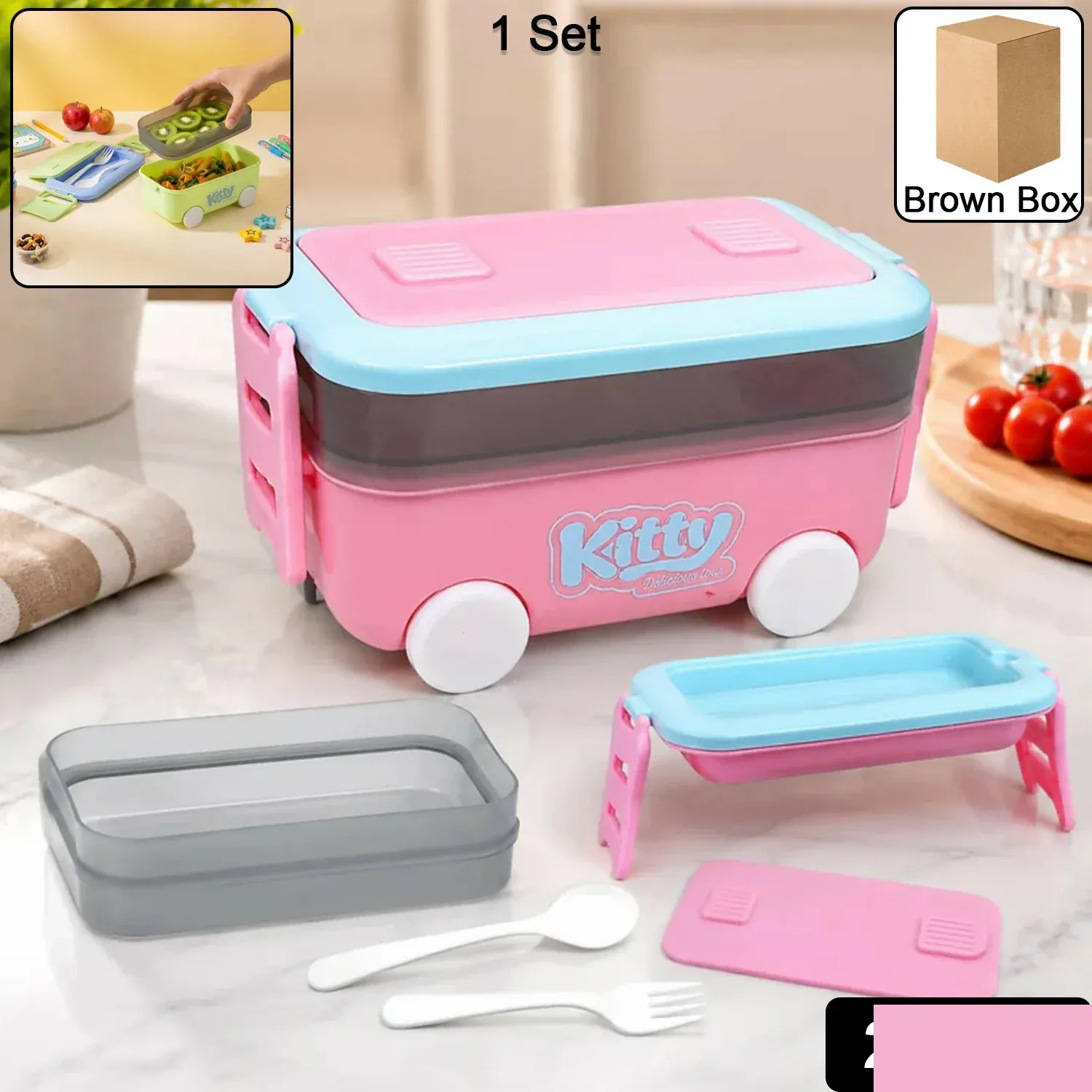 Kids Car Shape Lunch Box with Wheels – Fun and Leakproof Design - Detailed Feature View 1