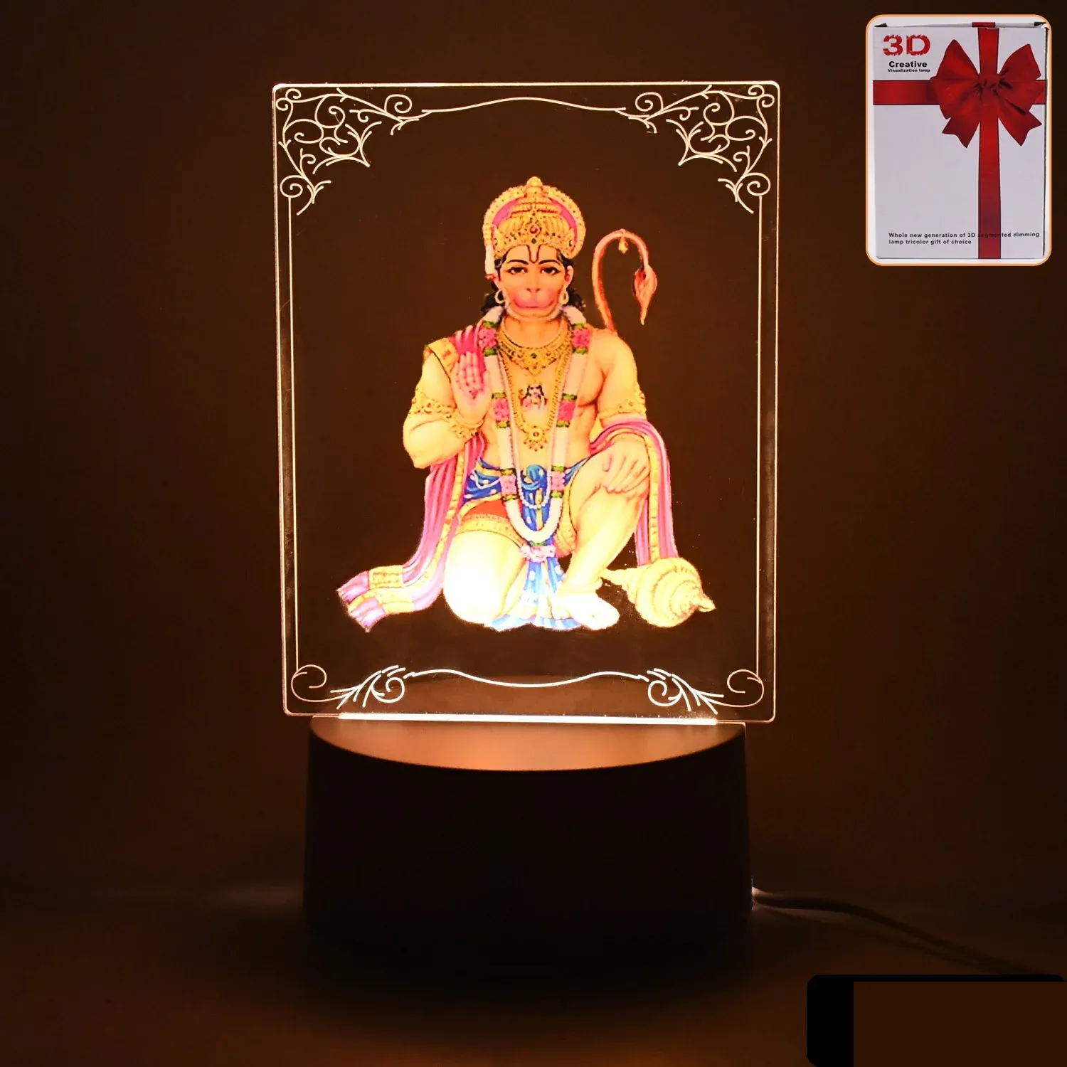 Beautiful 3D Lord Hanuman Frame with soft white light (1 Pc) - Detailed Feature View 1