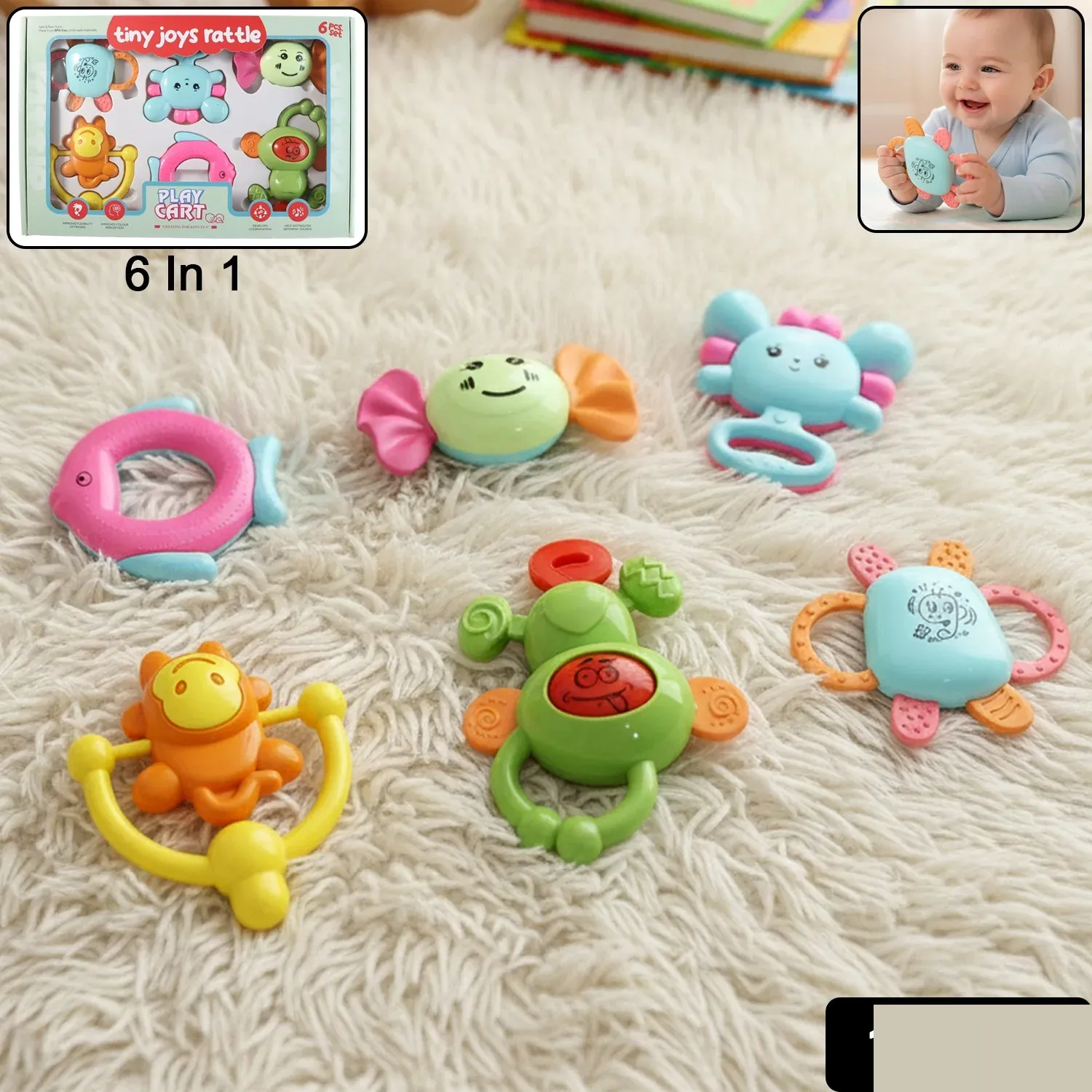 Baby Rattle Set – 6-in-1 Sensory Development Toys - Detailed Feature View 1