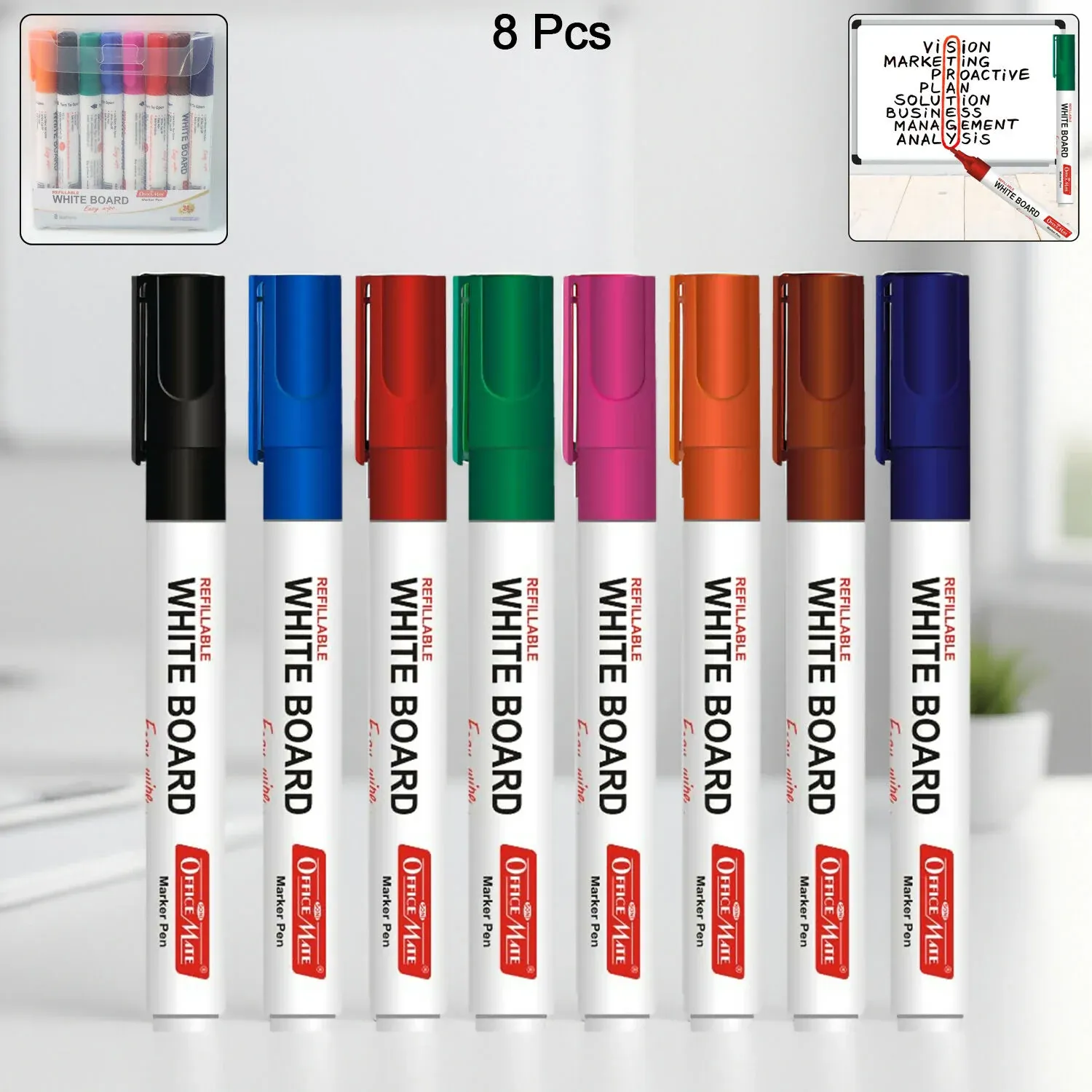 Premium Whiteboard Marker Set – 8 Vibrant Refillable Colours - Buy Online at Alikart