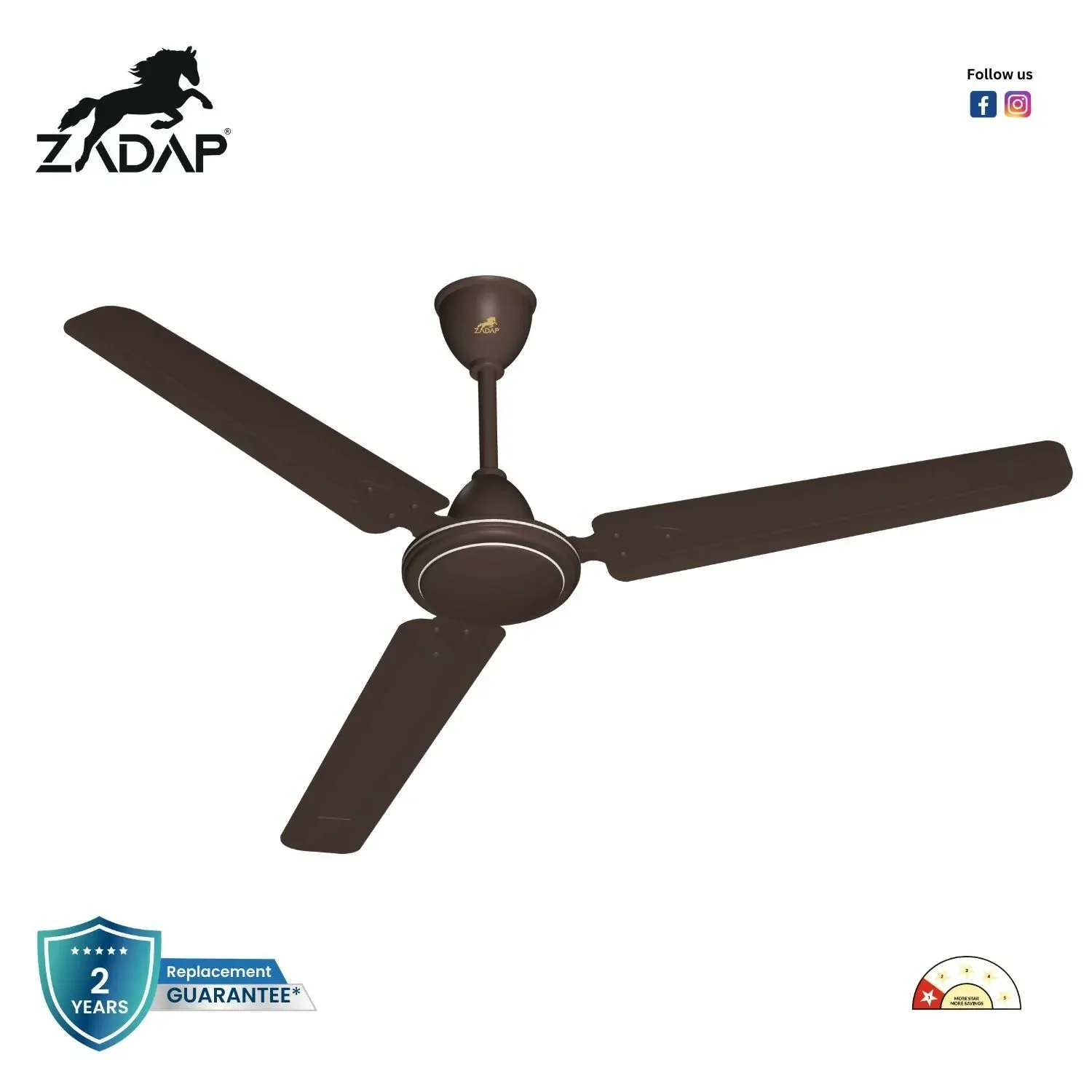 ZADAP Coral 1200mm 52W High Speed Silent Ceiling Fan - Smoke Brown - Detailed Feature View 1