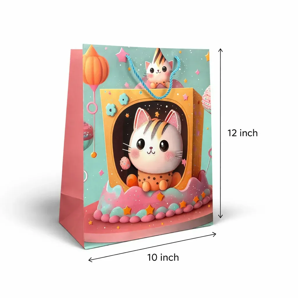 Cute Cartoon Cat Design Gift Paper Bag with Handle 1 Piece - Detailed Feature View 3