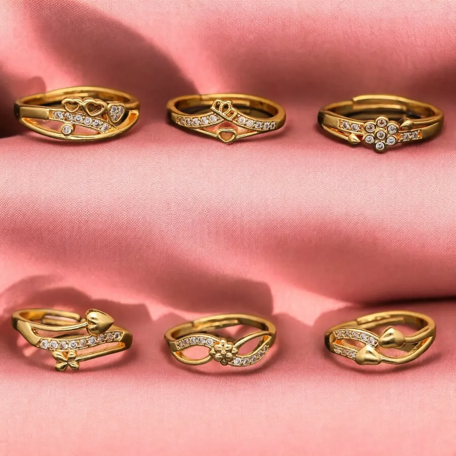 Elegant Gold Plated Finger Ring Set for Women (Pack of 6) - Detailed Feature View 2