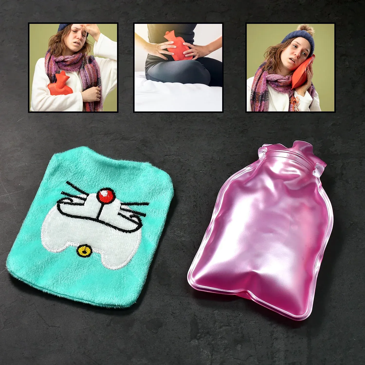 Doremon Hot Water Bag – Pain Relief with Soft Cover | Velvet Wellness - Detailed Feature View 4