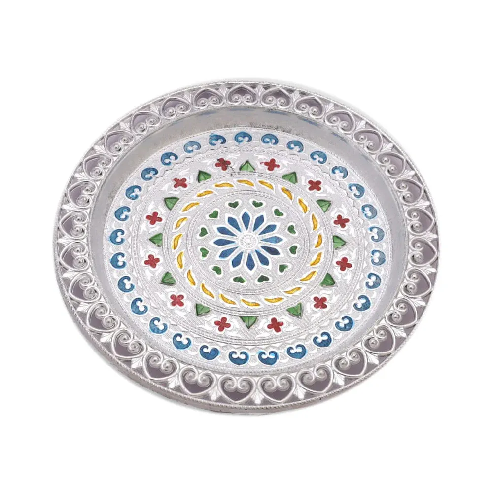 Silver Plated Pooja Thali – Festive & Worship Decor | Indo Glow - Detailed Feature View 3