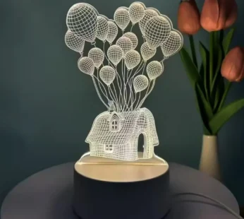 3D Illusion LED Night Lamp with House & Balloons Design