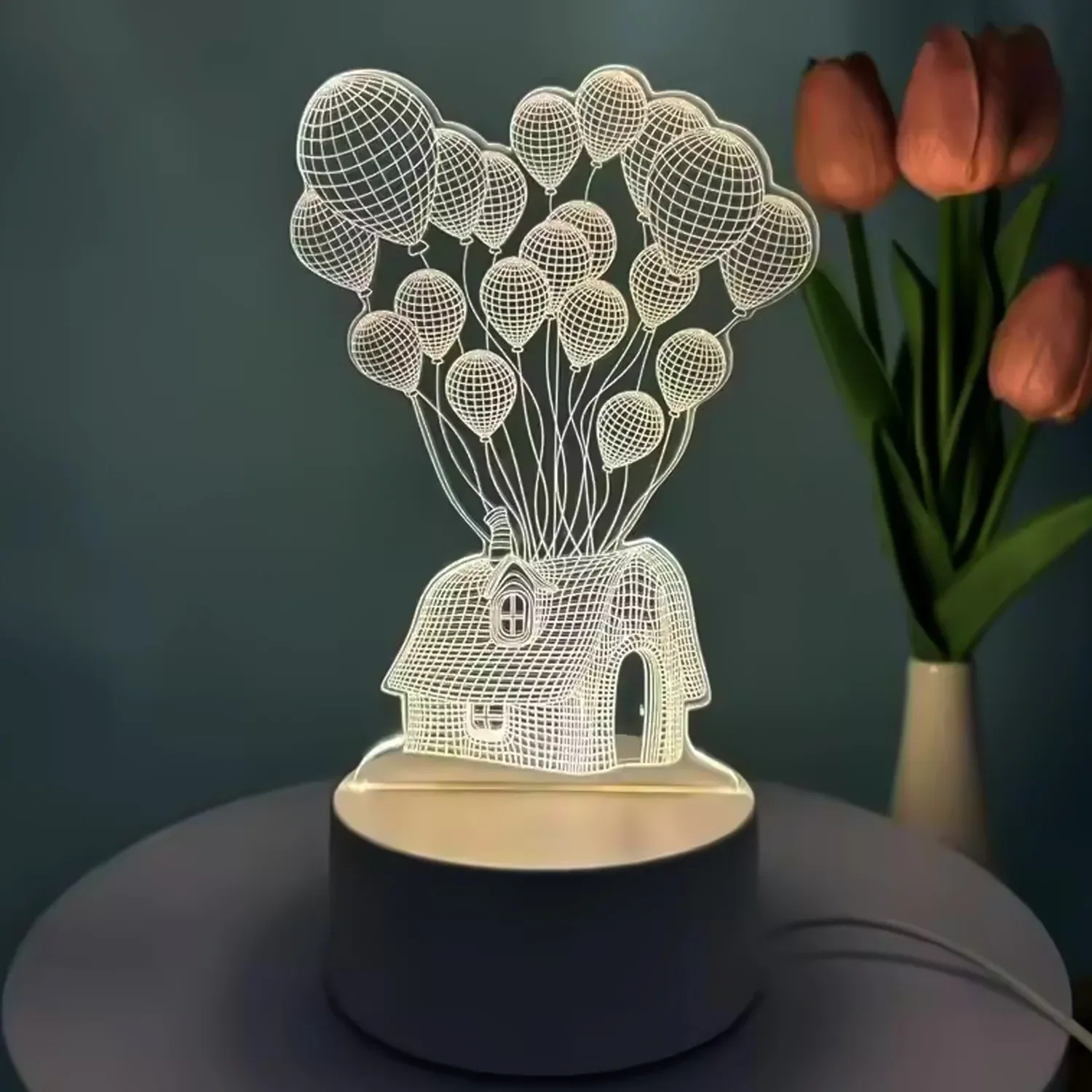 Premium 3D Illusion LED Night Lamp with House & Balloons Design - Buy Online at Alikart