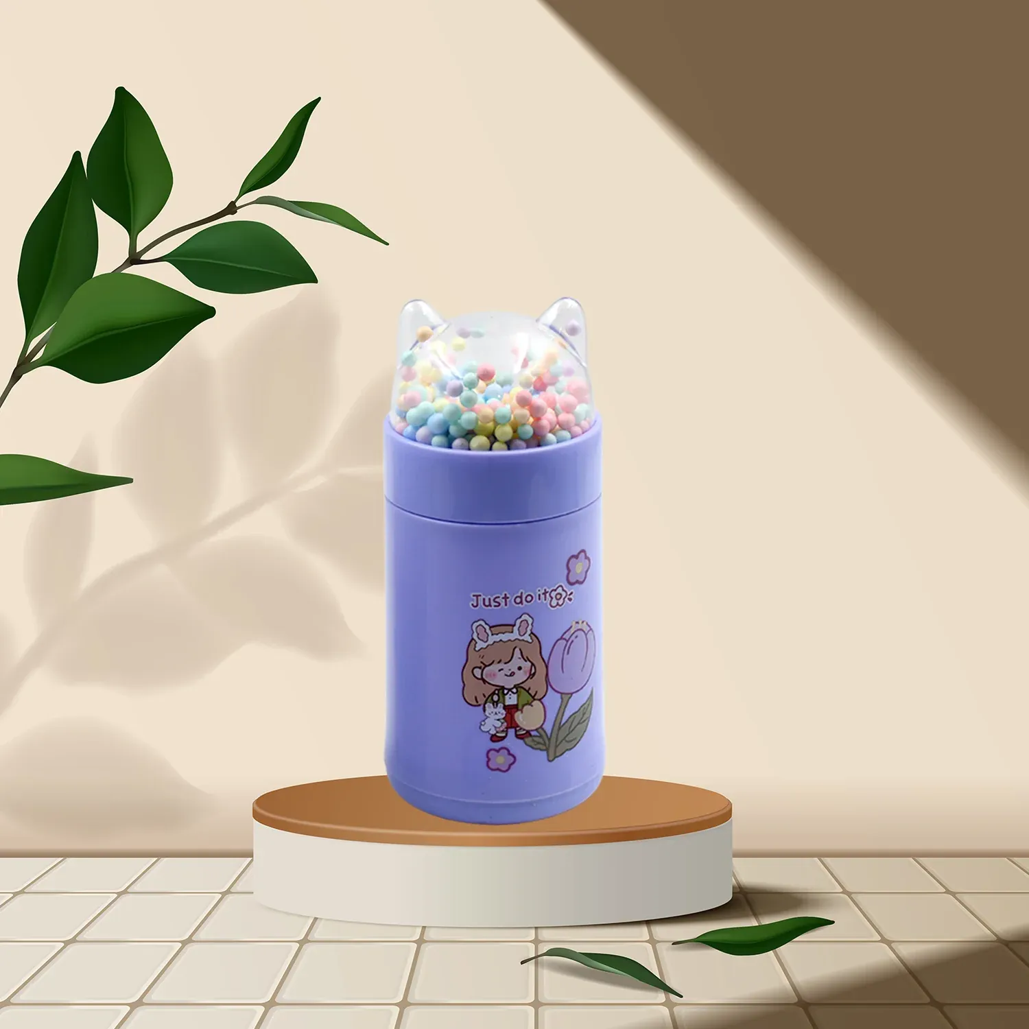 Premium Girl's 350ml Glass Water Bottle with Cat Lid & Sparkle Strap - Buy Online at Alikart