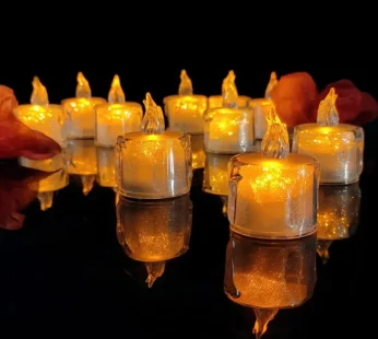 12 Pcs Flameless and Smokeless Decorative Acrylic Candles Transparent Led Tea Light Candle for Gifting, House, Diwali, Christmas, Festival, Events Decor Candles, Diwali