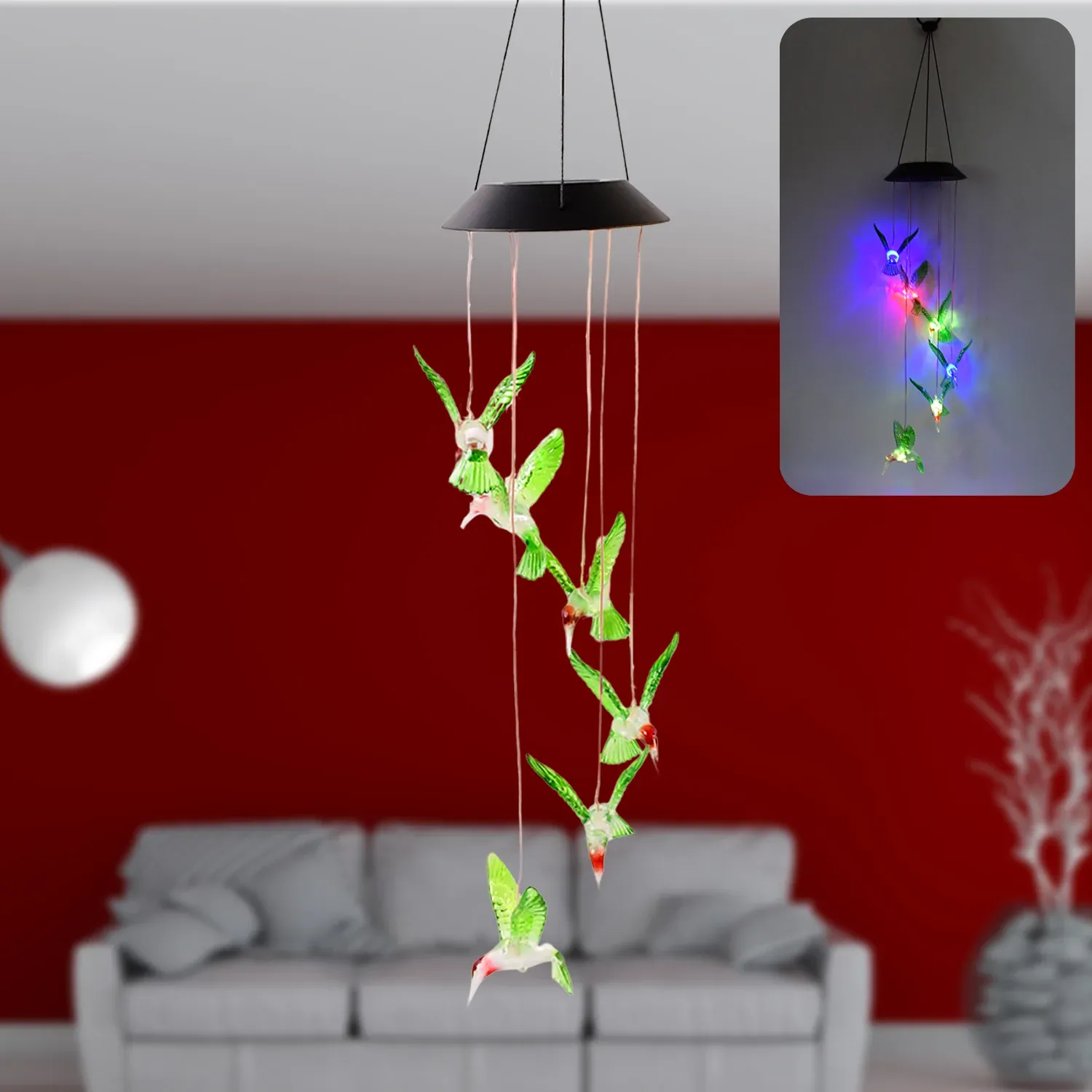 Premium Solar Hummingbird Wind Chimes – Colorful LED Garden Decor - Buy Online at Alikart