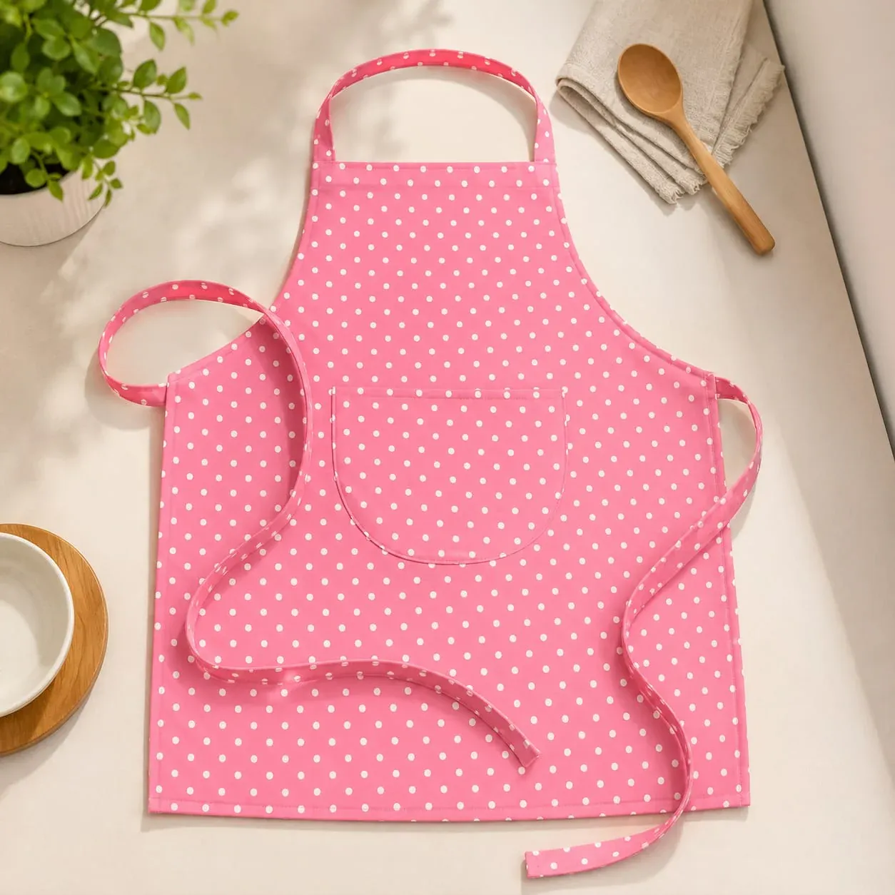 Adjustable Stylish Polka Dot Kitchen Apron with Front Pocket for Cooking & Baking - Detailed Feature View 2