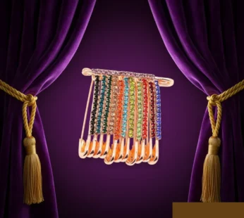 Rainbow Crystal Dangle Saree Pin Brooch – Multicolor Rhinestone Scarf Pin