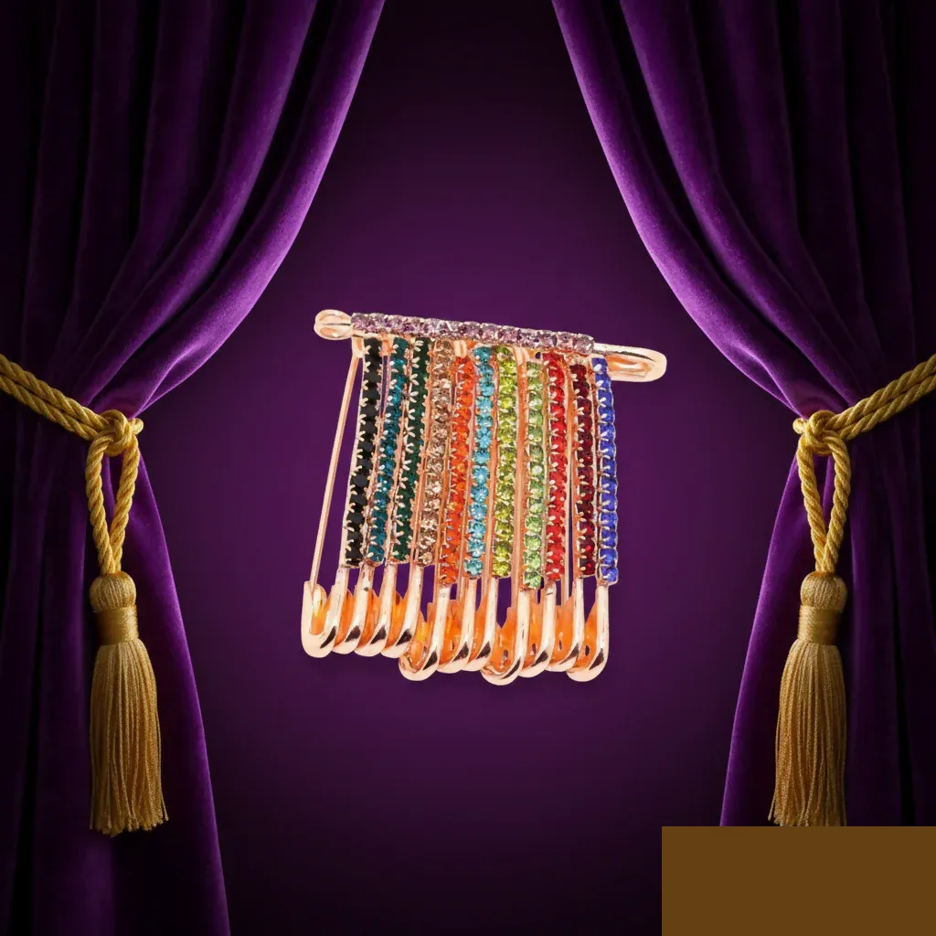 Premium Rainbow Crystal Dangle Saree Pin Brooch - Multicolor Rhinestone Scarf Pin - Buy Online at Alikart