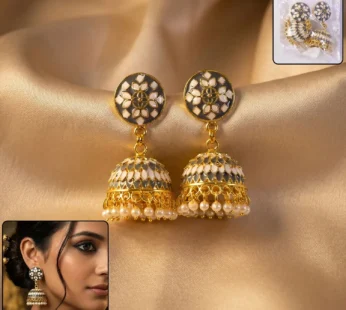 Grey Layered Chandbali Earrings with Pearl Drops for Women