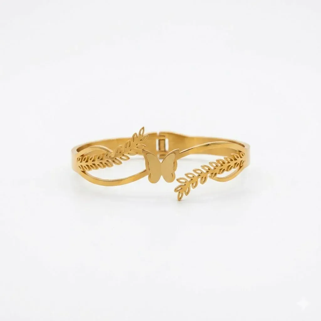 Eternal Bloom Gold-Tone Botanical Kada Bracelet for Women & Girls - Detailed Feature View 2
