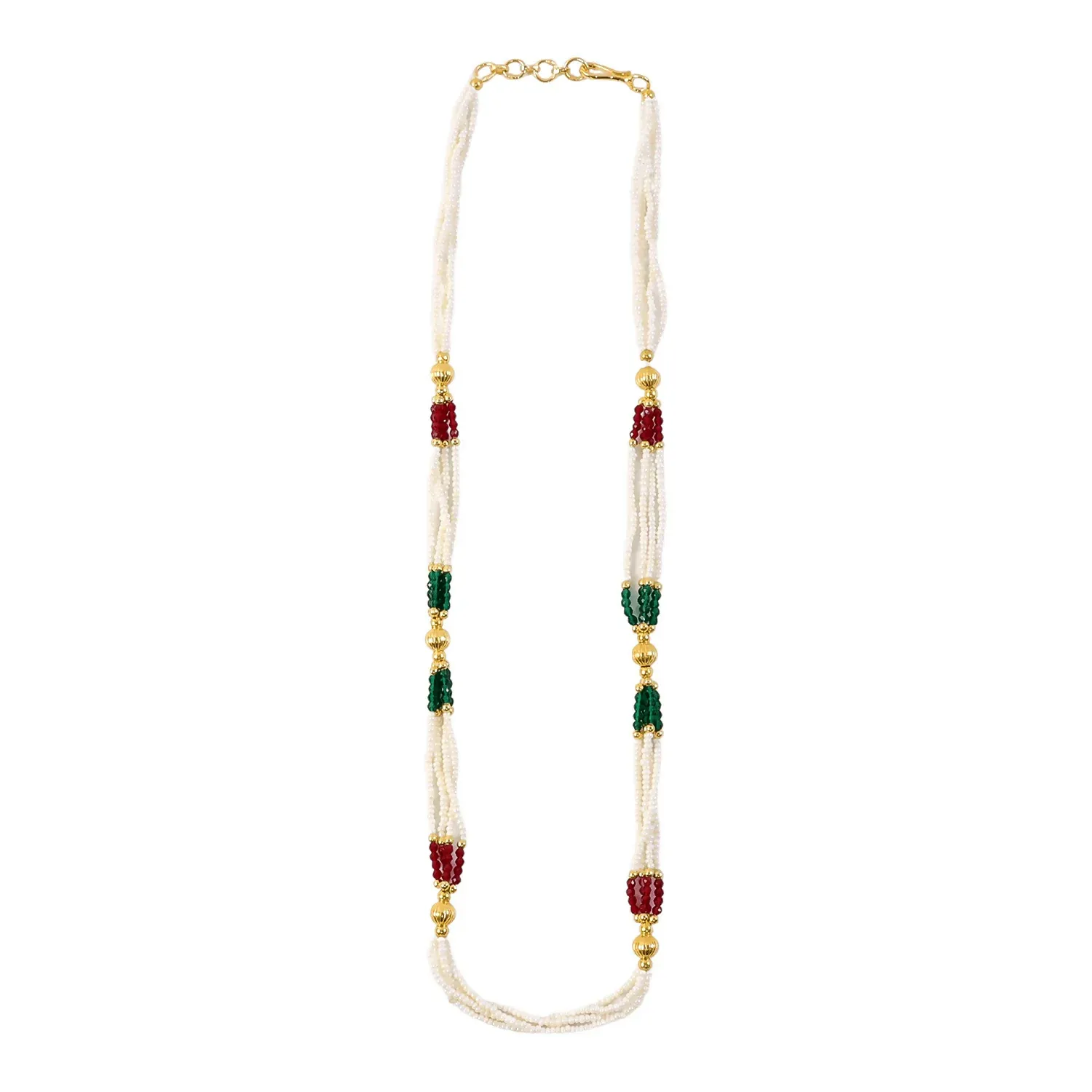 Handmade White Beaded Mala Necklace with Gold Accents for Women - Detailed Feature View 4