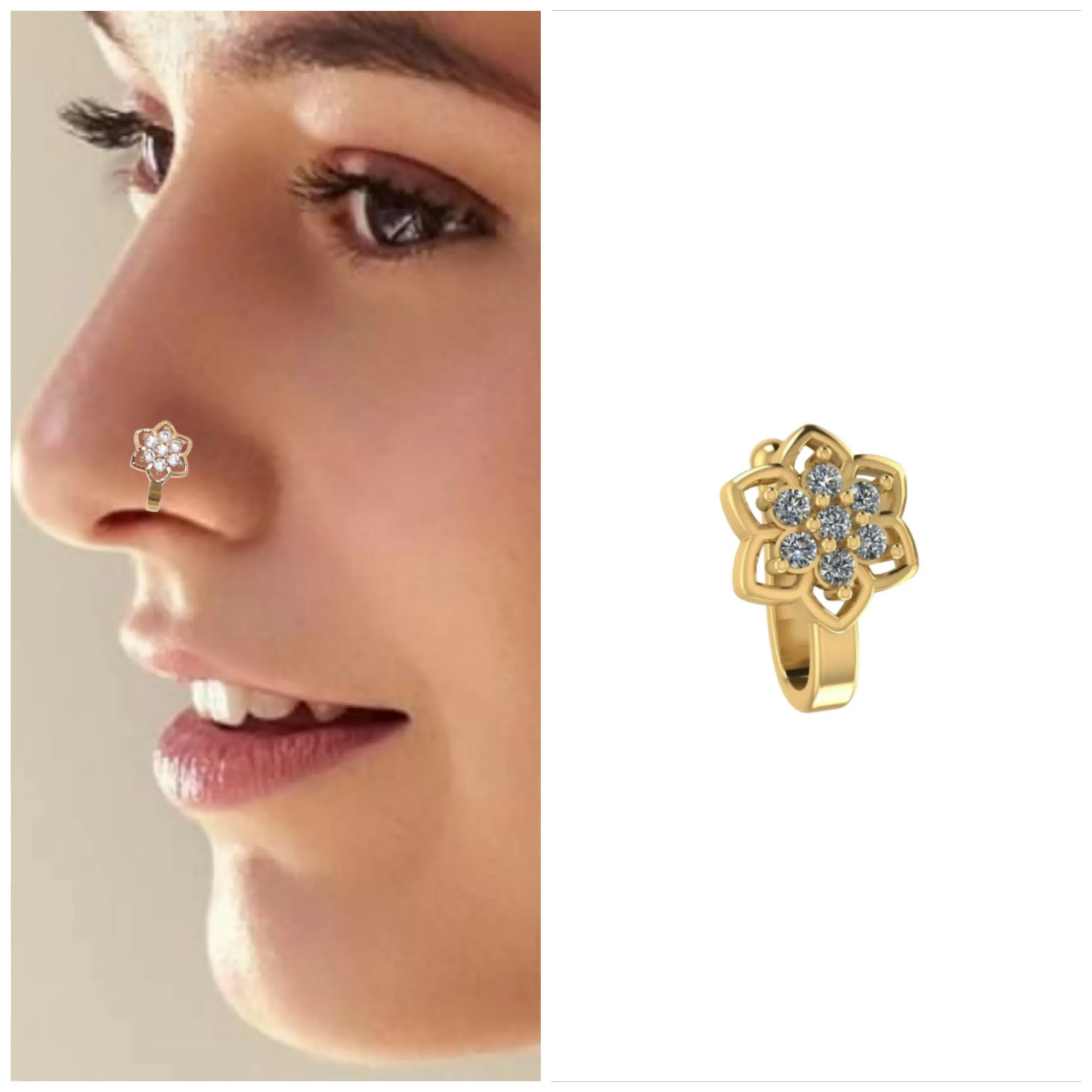 Premium AD Stone Gold & Silver Tone Nose Clip Set - Buy Online at Alikart
