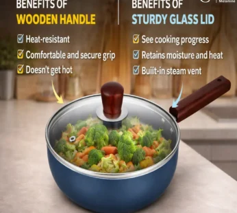Vikas Ceramic Frypan 240mm with Glass Lid & Wooden Handle Grey