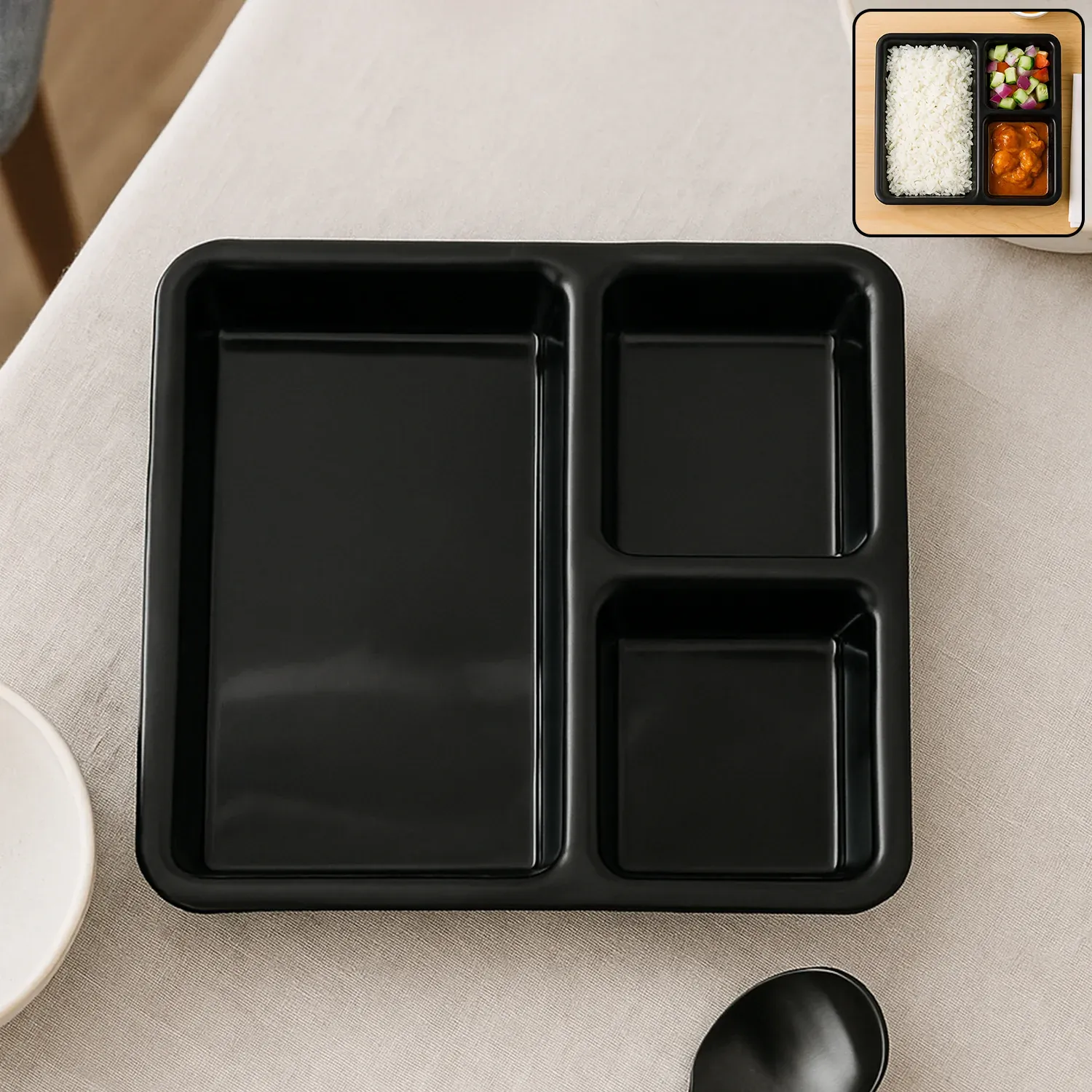 Plastic 3-Compartment Meal Serving Tray – Durable & Easy-Clean - Detailed Feature View 1