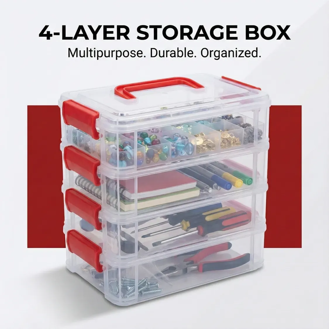Premium Plastic Storage Box – 4-Layer Transparent Organizer with Handle - Buy Online at Alikart
